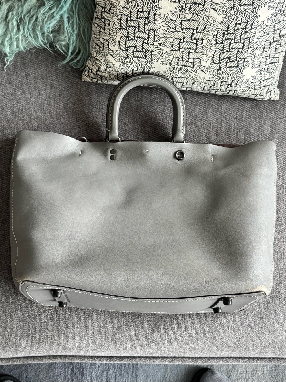 Coach 1941 Gray Glovetanned Leather Rogue Tote w Detachable Straps 3 Way Bag